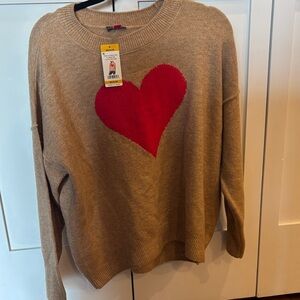 Vince Camaro Tan Sweater with Red Heart